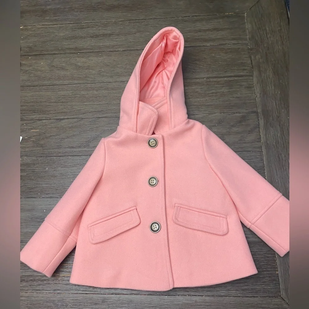 Girls Button Formal Coat Toddler Kids Hooded Woolen Jacket Fall Winter Outwear